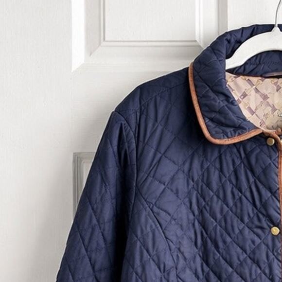 Talbots Quilted Barn Jacket Navy Blue Faux Leather Trim Women’s 3X - Picture 5 of 8